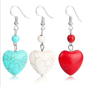 Wholesale Silver Plated Love Heart Many Colors Turquoise Stone Dangle Earrings for Women Romantic Style Jewelry