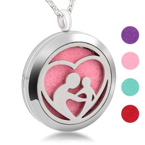 Hollow Aroma Charm Mother And Child Necklace Accessories Stainless Steel Essential Oil Pendant