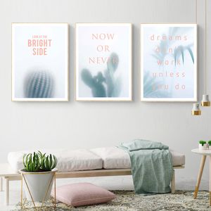 Abstract Foggy Green Cactus Plant Pink Quotes Poster e stampe in stile nordico Wall Art Canvas Painting Living Room Wall Art Picture6973376