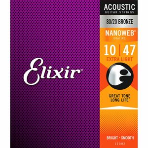 Venta al por mayor de 1 SET ELIXIR NANOWEB 11002 80/20 Cueras de guitarra acústica anti-óxido de bronce 10-47