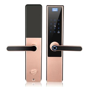 Rose Gold Smart Lock Fingeravtryck Biometrisk Dörrlås Keyless Touchscreen Knappsats Kort Stöldskydd Lås WiFi Elektroniskt lösenord Hem