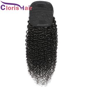 Cordilheira de cabelo humano rabo de cavalo Kinky Curly Brasileira Virgem Clipe em Extensões Com Clipes para Mulheres Negras Natural Curls Ajustável Pony Tail