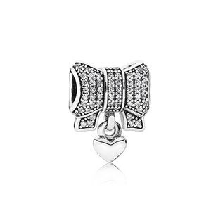 100% 925 Sterling Silver Cubic Zirconia Simple Bow Charms Fit Original European Charm Bracelet Mode Kvinnor Bröllop Förlovning Smycken Tillbehör