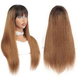 1b / 30 Natural Hair Wig Brazylijski Remy Proste Glueless Ludzkich Włosów Peruki z Bangs Fringe for Black Women Blonde Ombre Non Koronki Peruka