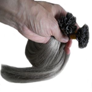 14"-26" 100g Pre Bonded Nail U Tip Keratin Fusion Made Remy Human Hair Straight U Tip Hair Extensions Human grey hair