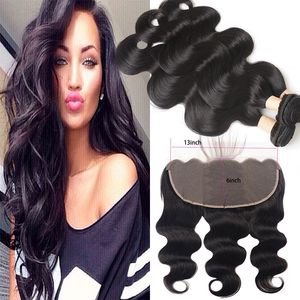 Indian Human Hair Body Wave 95-100g/piece Bundles With 13X6 Lace Frontal Natural Color Hair Extensions Body Wave Bundles With 13 By 6 Fronta