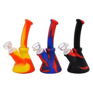 Mini-Silikonbecher Bong Dab Rigs Wasserpfeife Bong Unzerbrechliche Bohrinsel mit Silikon-Downstem 14-mm-Glasschale auf Lager