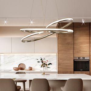 Moderne LED-Pendelleuchten mit verchromter/vernickelter Oberfläche für Wohnzimmer, Esszimmer, Aluminium-Pendelleuchten, kostenloser Versand