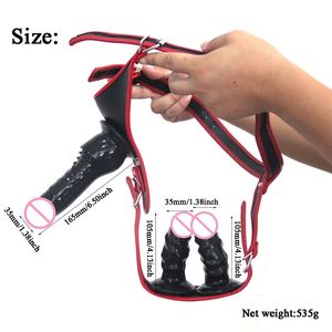 Strap on Dildo Triple Dong Elastic Harness Belt Panties Silicone Realistic Penis Dildos Lesbian Strapon Toys Sex Toys for Women Y200410