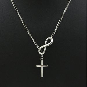 Unique Infinity Cross Necklace for Wome Zinc Alloy Forever Faith Jewelry as Gift Boho Clavicle Chain Silver Female Necklaces