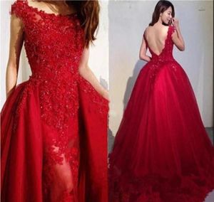 Высокое качество Красный Backless Длинные вечерние платья Тюль Аппликации отдыха Wear Формальная Пром платья плюс размер
