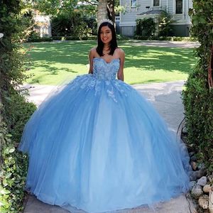Abendkleider Sweet 16 Party Dress Sweetheart 3D-Applique Sky Blue Quinceanera Dresses Long Formal Party Gowns Custom Made