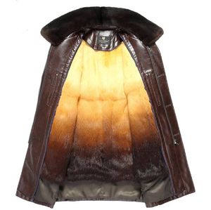 メンズ本物のウサギの毛皮のジャケットミディアム長い毛皮のコート冬の服革オーバーコート厚い暖かい雪のアウターウェアトップスプラスサイズM-4XL