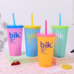 700ML bik smile Thermochromic Cup Color Changing plastic Mug Candy Colors Reusable Drinking Tumblers with Lid and Straw free DHL