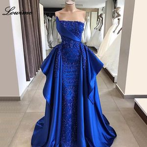 Luksusowy Royal Blue Sheath Suknie Wieczorowe Koronkowe Aplikacje Koronki Kryształy Długość Prom Dresses Formalna Suknia Wieczorowa Party Suknie