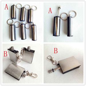 Permanent Match Cigarette Lighters with Key Chain Silver No Oil Smoking Lighter Tools Accessories 2 Styles choose