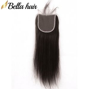 Bella Hair Fechamento de renda reta somente cabelo humano Parte livre com cabelo de bebê Pré-arrancado Nós descorados Cabelo virgem brasileiro Frente de renda para mulheres de alta densidade 4 por 4 VENDA