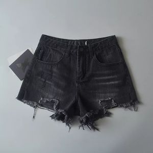 Europeisk och amerikansk gata korta jeans skytte sommar kvinnors höga midjehål måste delas upp gaffel denim shorts byxor bred ben