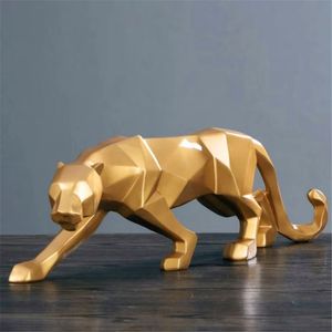 Liten harts svart panther skulptur figur hantverk hembord dekor geometrisk vilda djurliv leopardstaty hantverk