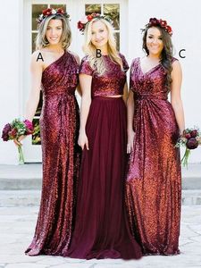 Burgundy Sequins Bridesmaid платья с смешанными заказами Pliats Формальные свадьбы Гостевые платья Вечернее платье Полнометражный темно-синий розовый золотой BD9065