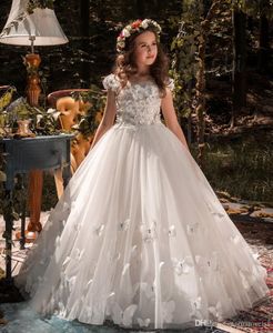 Księżniczka Little Kids Flower Girl Dresses Lace Aplikacje Vintage Sheer Neck Girls Formalne Suknie Urodziny Communion Dress