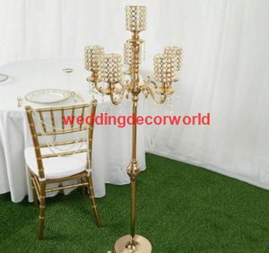 Tall Bröllopsdekoration Kristallbord Ljushållare 5 Armsguld Candelabra Decor0729