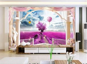 Niestandardowe zdjęcie tapety 3d Lavender Hot Air Balon Roman Balkon 3D Salon Sypialnia Tło Wall Decoration Wallpaper