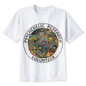 Psychedelic Research Volunteer T-shirt Män Slim Funky Färgglada Print T Shirt Male Vintage Tshirt Roliga Top Tees MX200509