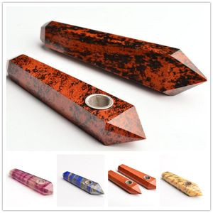 Natural Leopard lapis lazuli Quartz Crystal Pipe 3 styles Smoking Cigarette Stone Tobacco Hand Pipes With Metal Bowl Mesh Tool