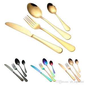 4pcs/set Dinnerware Set high Quality 304 Stainless Steel Dinner steak Knife and Fork and soup coffee ice cream Spoon Teaspoon Cutle 6 colors