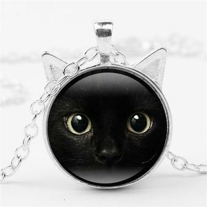 Schwarz Glas Cabochon Halskette Katze Earrahmen Anhänger Halsketten Frauen Kinder Modeschmuck 1625