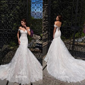 Off Shoulder Corset Mermaid Wedding Dresses Full Lace Appliqued Sweetheart Corset Back Bridal Clows Beach Wedding Clows