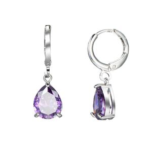 Luckyshine Orecchini con ciondolo in cristallo viola a forma di pera più nuovi per le donne Orecchini da sposa in argento sterling 925 placcati Russia Americana Australia