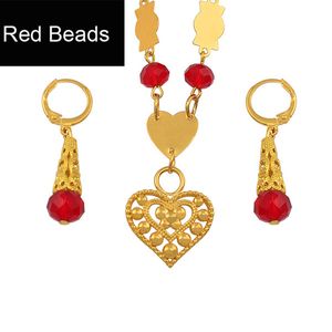 Jewelry sets Colorful Stone Heart Pendant Necklace Earrings Round Beads Chain Marshall Jewellery Guam #133906S