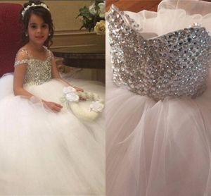 Stunning Rhinestones Ball Gown Flower Girls Dresses For Wedding 2019 Cold Shoulder Tulle Girls Pageant Gowns Special Occasion Dress Teens