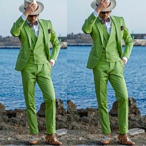 Fashion Beach Green Men Suits One Button Peak Risvolto Smoking dello sposo Wedding Groom Prom Blazer su misura