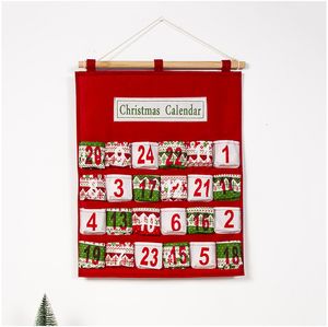 Red Christmas Advent Calendar Wall Hanging Xmas Ornament Printing Candy Bag Count Down Admission Gift Bags Home Decoration DBC VT1019