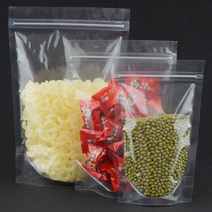 12x20cm 100pcs / lot stativ upp mycket transparent plast ziplock väska-torr medlar packning säck zip lås, återanvändbar matkvalitet plastpåse