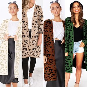 Design tröja lång stil - ny 2019 varm stil tröja plats fyra färg leopard print cardigan lös lång stil tröja ny