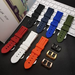 Borracha de silicone pulseira 24 milímetros Preto Azul Laranja Vermelho Branco Verde faixa de relógio Para Panerai Strap ferramenta gratuita pulseira impermeável