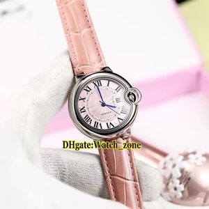 Moda 33mm WSBB0002 Pink Dial Japonia Miyota 6T51 Automatyczny Zegarek Kobiet 316L Steel Case Różowy Skórzany Pasek Wysokiej Jakości Lady Zegarki