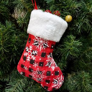 Mini-Weihnachtsstrumpf, Weihnachtsgeschenktüte, Süßigkeitentüte, rot kariertes Weihnachtsmotiv, Schneeflocke, bedruckte Socke, Weihnachtsbaumdekoration, DBC VT0765