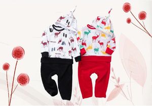 Nyfödda xmas rompers 0-24 månader baby christmas hjort långärmad overall + hat = 2pcs / set toddler santa klausul