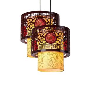 Kinesisk Led Pendant Lampor ihålig Trä Sovrum Tea Restaurang Korridor Balkong Antik ljuskrona Lampa Inomhus Imitation Fårskinn
