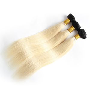 Ombre Brazilian Hair Bundles Virgin Human Hair Weaves Weft 1B&613 Blonde Two Tone Unprocessed Peruvain Indian Mongolian Hair Extensions