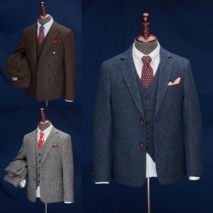 (Wedding Tuxedos Tweed Herringbone Groom Wear Groomsmen Ternos 2019 Modest Slim Fit Homens de negócios paletó + calça + ternos masculinos Vest