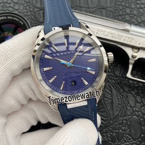 Luxury New AQUA TERRA 150m 220.12.41.21.03.002 Blue Hand Dial Asian Automatic Mens Watch Steel Case Blue Rubber Strap Watches Timezonewatch