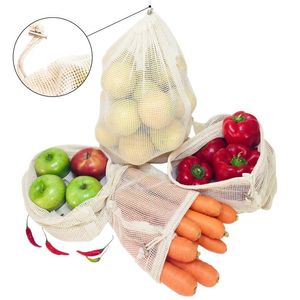 Reusable Produce Bags Cotton Mesh Grocery Shopping Produce Bag for Shopping and Storage Washable Drawstring Zero Waste