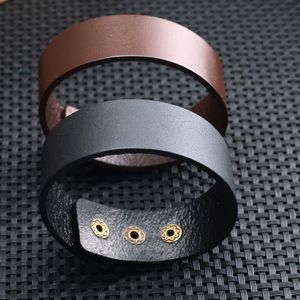 Bracelete de couro marrom largamente preto de alta qualidade dos homens frescos com botões