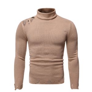 Neue Lose Solide Stricken Rollkragen Pullover für Männer Herbst und Winter männer Pullover Hohe Kragen Loch Pullover